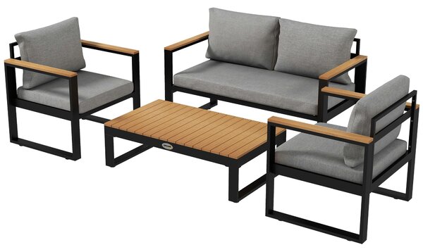 Salotto da Giardino con Divano da Esterno 2 Poltrone e Tavolino in Alluminio Grigio