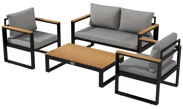 Salotto da Giardino con Divano da Esterno 2 Poltrone e Tavolino in Alluminio Grigio