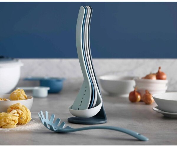 Set di 5 utensili da cucina blu con supporto Nest Utensils Plus Nest Sky - Joseph Joseph