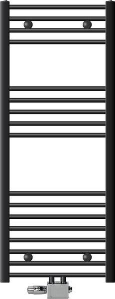 LuxeBath radiatore bagno attacco centrale 500 x 1200 mm antracite diritto con termostato e set di collegamento Forma universale ad angolo e a pavimento, senza elemento riscaldante