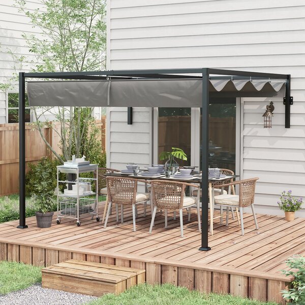 Pergola Gazebo con Tettuccio Retrattile e Fori di Drenaggio 3x4m in Acciaio e Poliestere Grigio
