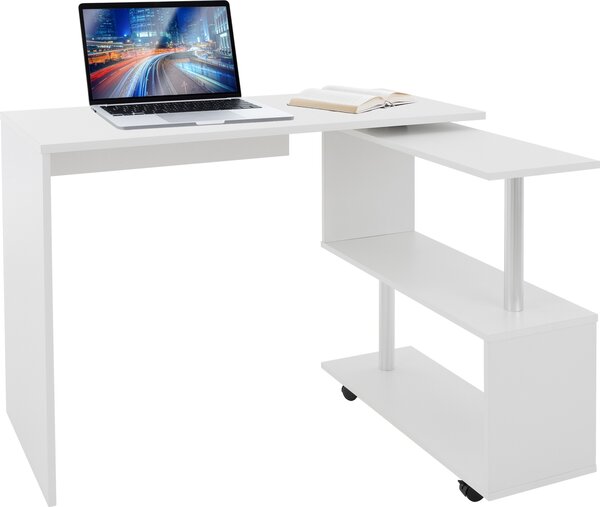 ML-Design scrivania angolare, girevole, scrivania a L, scrivania angolare combinata per ufficio con 4 ruote, bianco lucido, 150x88x75 cm, per casa e ufficio