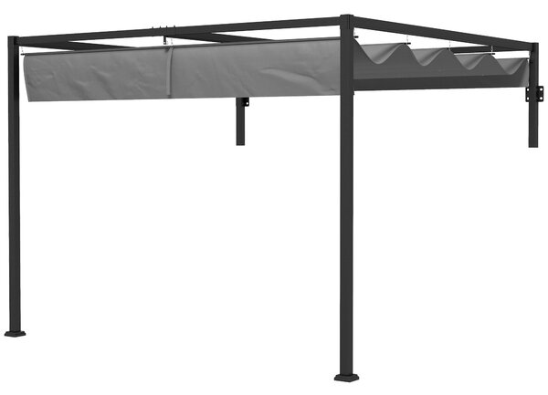 Pergola Gazebo con Tettuccio Retrattile e Fori di Drenaggio 3x4m in Acciaio e Poliestere Grigio