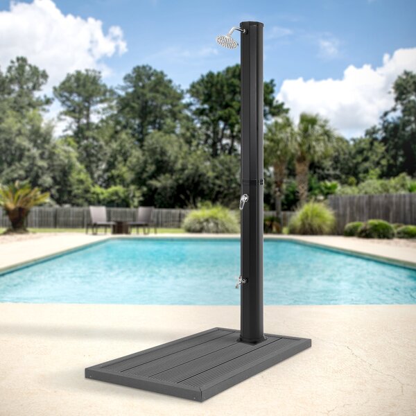 ML-Design doccia solare 35L 217cm quadrato nero con piastra di base grigio scuro, doccia solare da giardino con doccia a pedale e soffione a pioggia, acqua calda 60°C