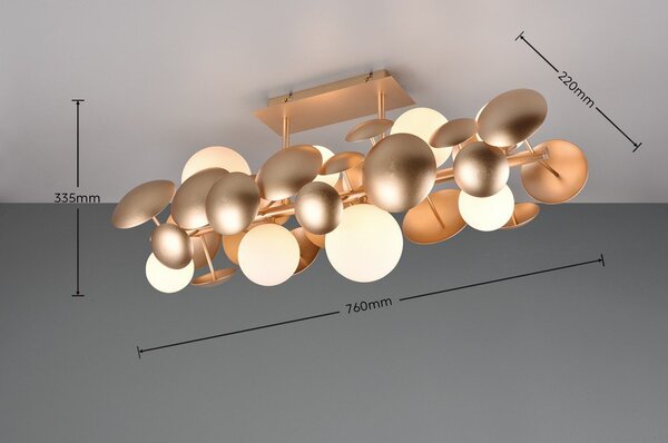 Lampada da soffitto con paralume in vetro bianco-dorato 76x22 cm Bubble - Trio Select
