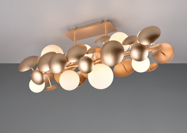 Lampada da soffitto con paralume in vetro bianco-dorato 76x22 cm Bubble - Trio Select