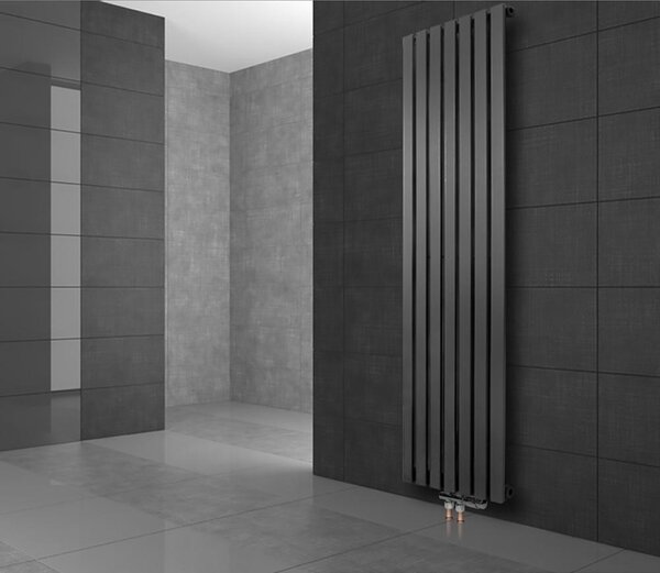LuxeBath Design radiatore a pannello Stella attacco centrale 480 x 1400 mm antracite con set di collegamento incl. termostato attraverso il pavimento, senza elemento riscaldante