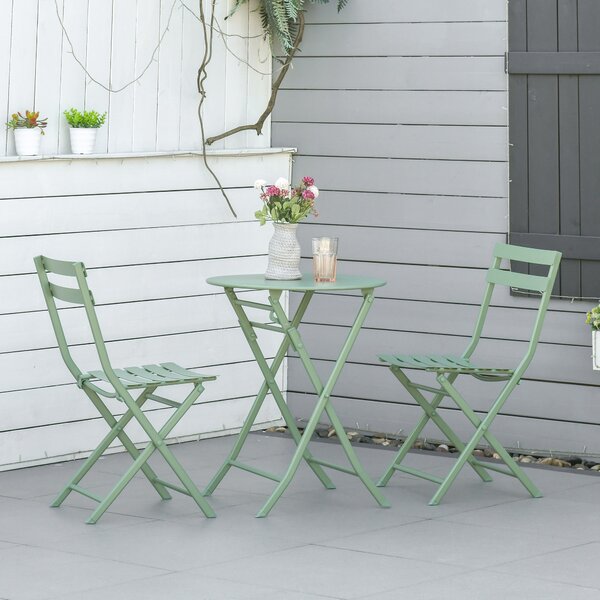 Set Tavolino e 2 Sedie Pieghevoli da Giardino Verde