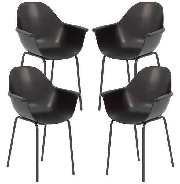 Set 4 Sedie Impilabili con Piedini Antiscivolo 59x55x84 cm in Plastica Nero