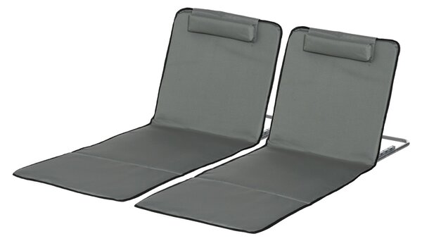 Set 2 Lettini Spiaggia Pieghevoli con Schienale Regolabile a 5 Livelli 53x124x35-45 cm in Tessuto Oxford Grigio