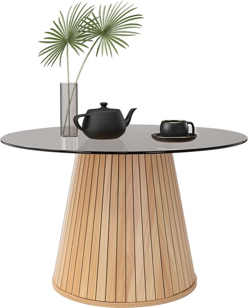 ML-Design tavolino con piano in vetro 80x80x50cm legno look marrone tavolino rotondo da salotto tavolino laterale ideale per il salotto tavolo da divano per tè e caffè