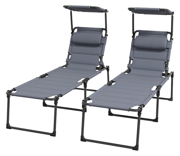 Set 2 Lettini Prendisole Pieghevoli Reclinabili 70x201,5x45 cm in Metallo e Tessuto Oxford Grigio