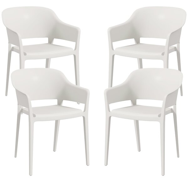 Set 4 Sedie da Giardino Impilabili con Braccioli e Schienale Alto 56x54,5x77,5 cm in Plastica Bianco