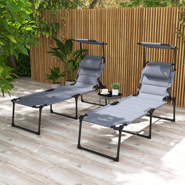 Set 2 Lettini Prendisole Pieghevoli Reclinabili 70x201,5x45 cm in Metallo e Tessuto Oxford Grigio