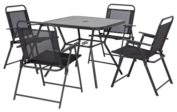 Set Tavolo e 4 Sedie Pieghevoli da Giardino Nero