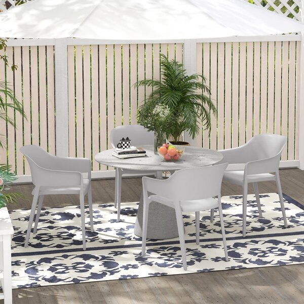 Set 4 Sedie da Giardino Impilabili con Braccioli e Schienale Alto 56x54,5x77,5 cm in Plastica Grigio
