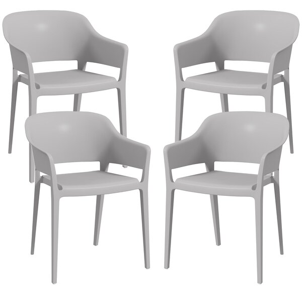 Set 4 Sedie da Giardino Impilabili con Braccioli e Schienale Alto 56x54,5x77,5 cm in Plastica Grigio
