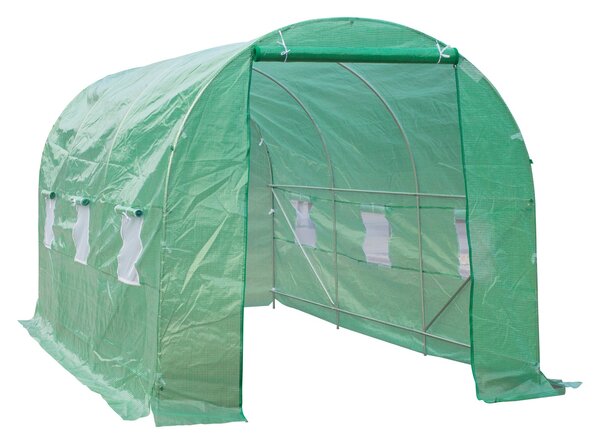 Serra a Tunnel da Giardino con Tetto Arrotondato 4,5x2x2m in PE e Metallo Verde