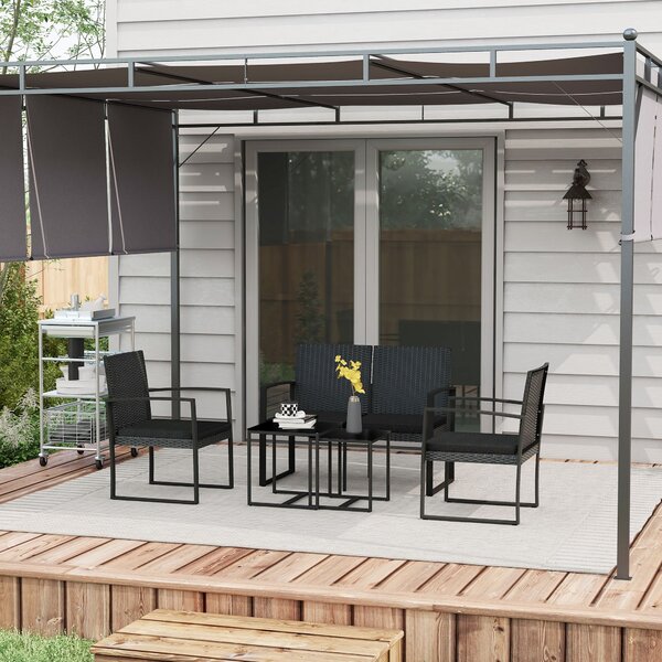 Set da Giardino Divano 2 Poltrone e 2 Tavolini Piano in Vetro Nero