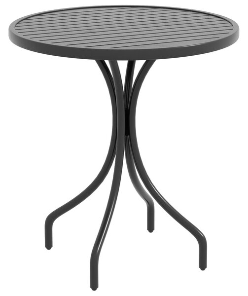 Tavolo da Giardino Rotondo Ø66x71,5 cm con Piano a Doghe in Acciaio Nero
