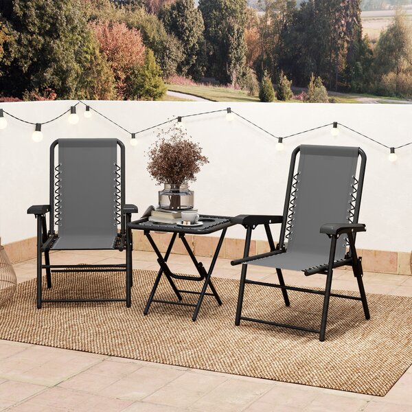 Outsunny Set Bistro 3 pezzi in acciaio resistente alle intemperie, set di mobili da giardino con tavolo bistrot pieghevole, portabicchieri, sedie da giardino, grigio scuro | Aosom Italy