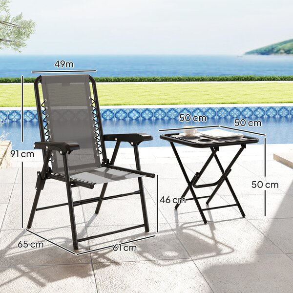 Outsunny Set Bistro 3 pezzi in acciaio resistente alle intemperie, set di mobili da giardino con tavolo bistrot pieghevole, portabicchieri, sedie da giardino, grigio scuro | Aosom Italy