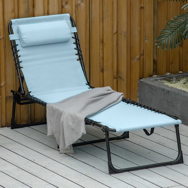 Outsunny Sdraio Pieghevole con Poggiatesta Sdraio da Giardino Esterno Reclinabile 4 Posizioni con Telaio in Acciaio 189x58x30 cm Azzurro | Aosom Italy