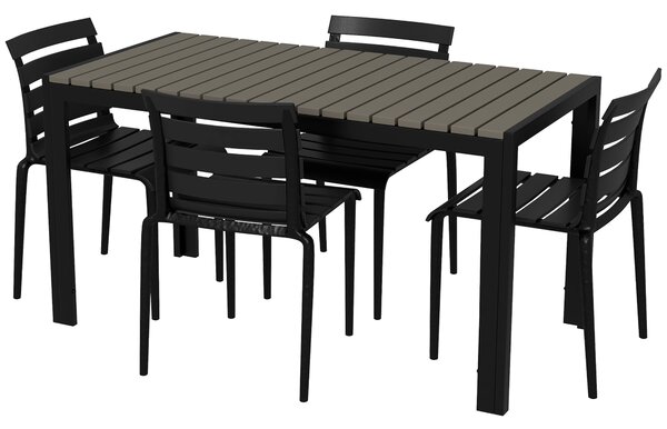 Set Tavolo e 4 Sedie Impilabili da Giardino in Acciaio e Doghe in Plastica Nero