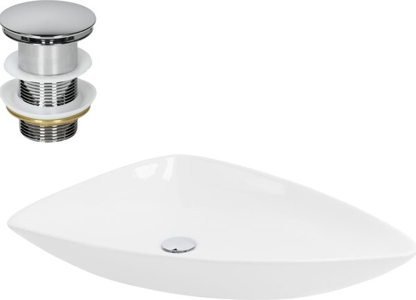 LuxeBath Lavabo da appoggio Square, 69x46x13 cm, bianco, in Vetroceramica, incl. set di scarico senza troppopieno