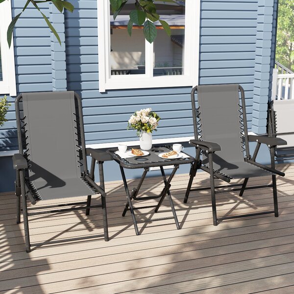 Outsunny Set Bistro 3 pezzi in acciaio resistente alle intemperie, set di mobili da giardino con tavolo bistrot pieghevole, portabicchieri, sedie da giardino, grigio scuro | Aosom Italy