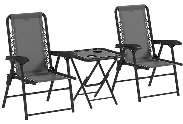 Outsunny Set Bistro 3 pezzi in acciaio resistente alle intemperie, set di mobili da giardino con tavolo bistrot pieghevole, portabicchieri, sedie da giardino, grigio scuro | Aosom Italy