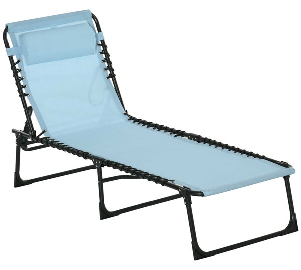 Outsunny Sdraio Pieghevole con Poggiatesta Sdraio da Giardino Esterno Reclinabile 4 Posizioni con Telaio in Acciaio 189x58x30 cm Azzurro | Aosom Italy