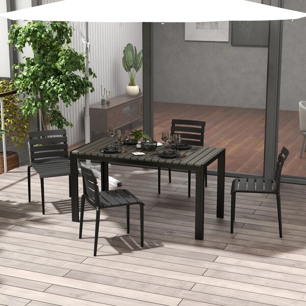 Set Tavolo e 4 Sedie Impilabili da Giardino in Acciaio e Doghe in Plastica Nero