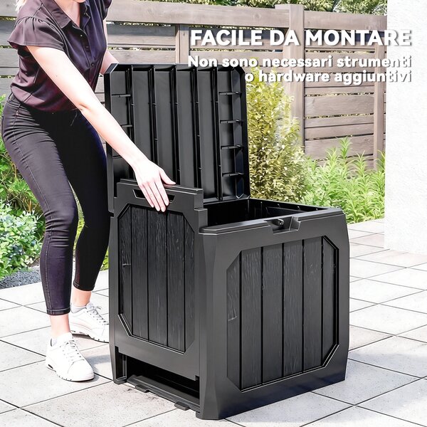 Outsunny Baule da Giardino 121L in Plastica con Maniglie e Impermeabile, 56x45x53 cm, Nero | Aosom Italy