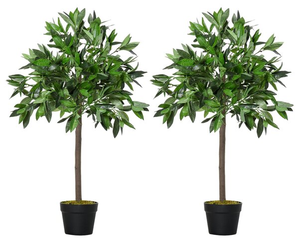 Set di 2 Alberi Artificiali di Alloro per Interni ed Esterni H90 cm con Vaso Verde
