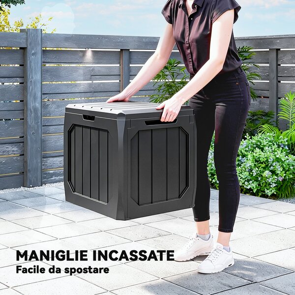 Outsunny Baule da Giardino 121L in Plastica con Maniglie e Impermeabile, 56x45x53 cm, Nero | Aosom Italy