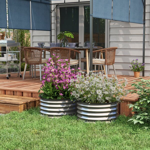 Set di 2 Letti per Orto Rialzati con Fondo Aperto Ø60x30 cm in Acciaio Galvanizzato Argento