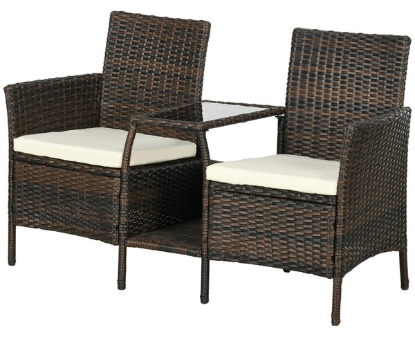Set 2 Poltrone Moderne con Tavolino Caffè da Giardino 138x60x87 cm in Rattan Marrone
