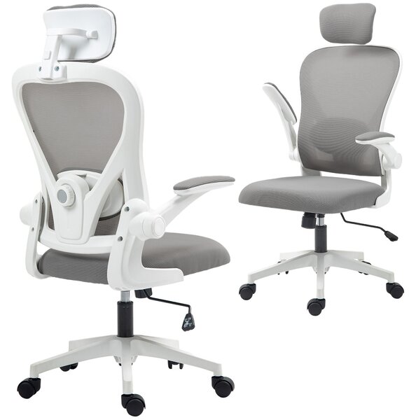 HOMCOM Sedia da ufficio Sedia da scrivania ergonomica con braccioli ribaltabili