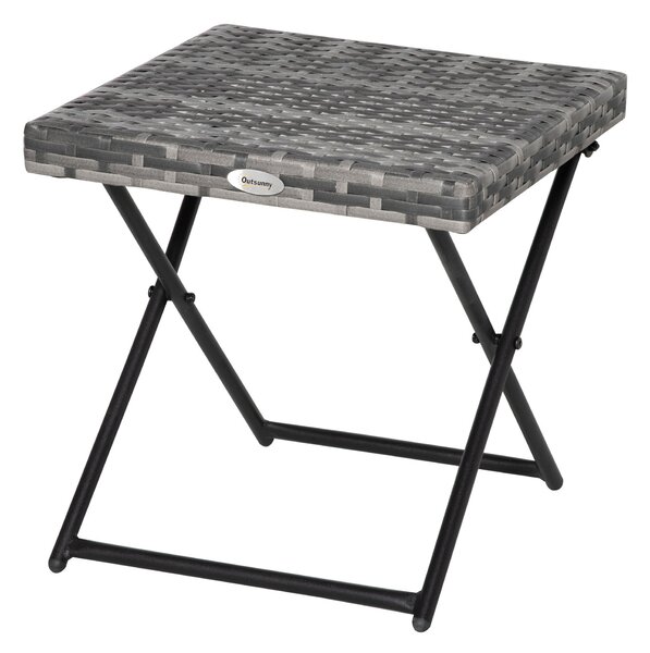 Tavolino da Giardino Pieghevole Salvaspazio 40x40x40 cm in Rattan Sintetico e Acciaio Grigio