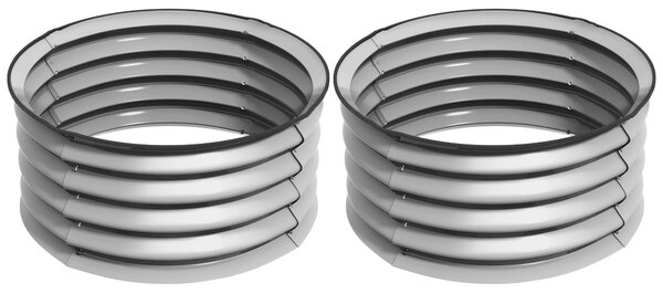 Set di 2 Letti per Orto Rialzati con Fondo Aperto Ø60x30 cm in Acciaio Galvanizzato Argento