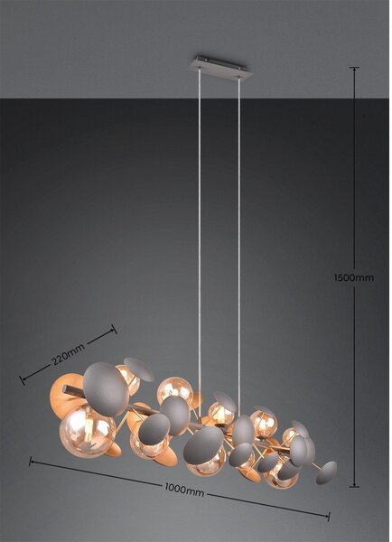 Lampada a sospensione con paralume in vetro grigio-oro Bubble - Trio Select