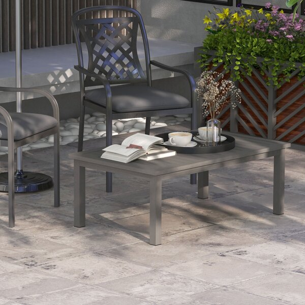 Tavolo per Esterni Rettangolare 100x60 cm in Alluminio Effetto Legno Marrone