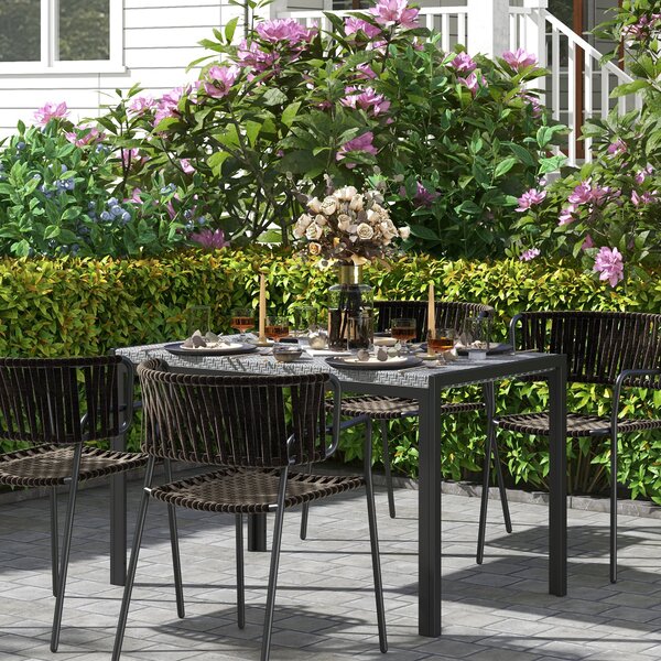 Tavolo da Giardino per 4 Persone con Struttura in Metallo 120x70x72 cm in Rattan PE Grigio