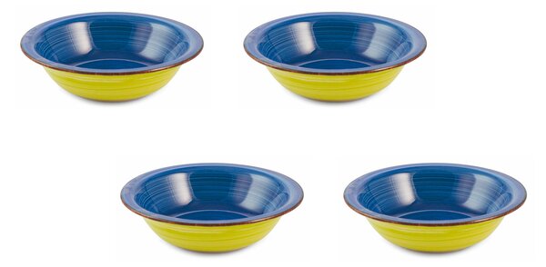 Set 4 Piatti Fondi Ø21,5x5,5 cm in Gres VdE Tivoli 1996 Baita Verde e Blu