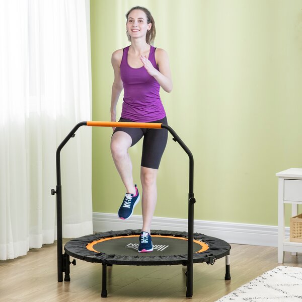 HOMCOM Cama Elástica Pieghevole Ø102 cm con Maniglia Regolabile Struttura in Acciaio per Allenamento Gambe Corpo Nero e Arancione | Aosom Italy