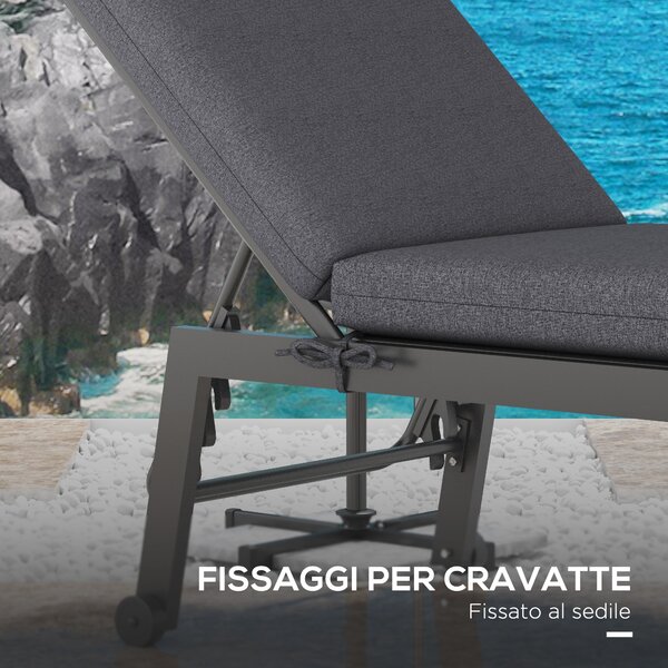 Outsunny Set 2 Cuscini per Sedie da Esterno con Lacci e 2 Imbottiture, in Poliestere e Cotone, 190.5x58.4x7 cm, Grigio | Aosom Italy