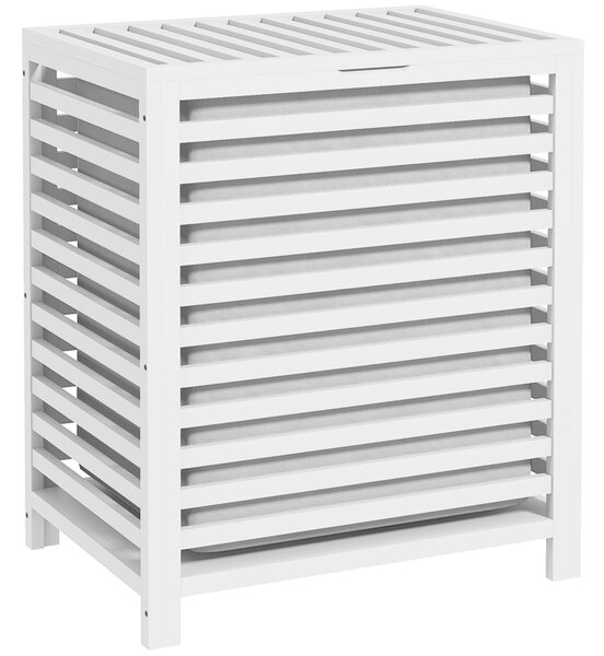 HOMCOM Cesta per il Bucato di Bambù Capacità 55L Cesto per Biancheria con 2 Manici e Borsa Estraibile 50x36x60 cm Bianco | Aosom Italy