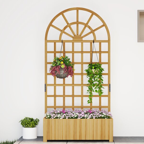 Outsunny Fioriera con traliccio, vaso da fiori, con fori di drenaggio, in legno massiccio, 90 x 30 x 180 cm, effetto legno naturale | Aosom Italy