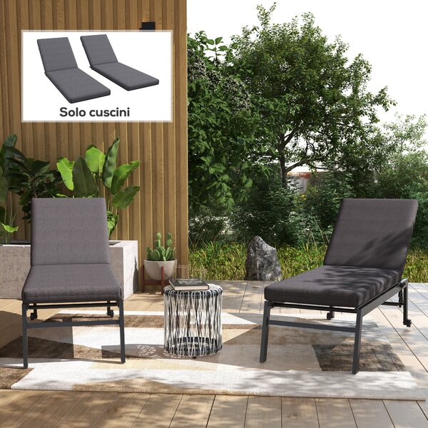 Outsunny Set 2 Cuscini per Sedie da Esterno con Lacci e 2 Imbottiture, in Poliestere e Cotone, 190.5x58.4x7 cm, Grigio | Aosom Italy